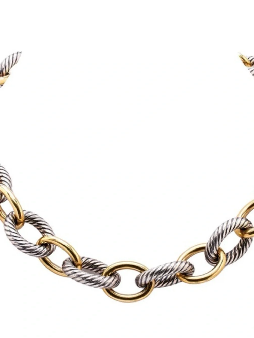 David Yurman 18k Yellow Gold Sterling Silver Oval Link Chain Necklace